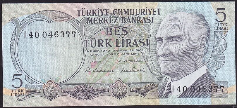6.Emisyon 2.Tertip 5 Lira I40 046377 Çil