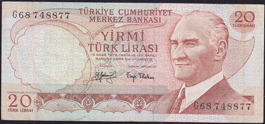 6.Emisyon 3.Tertip 20 Lira G68 748877 Çok Temiz+