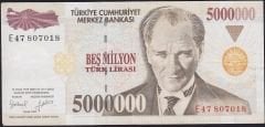 7.Emisyon 5 000 000 Lira E47 807018 Çok Temiz+