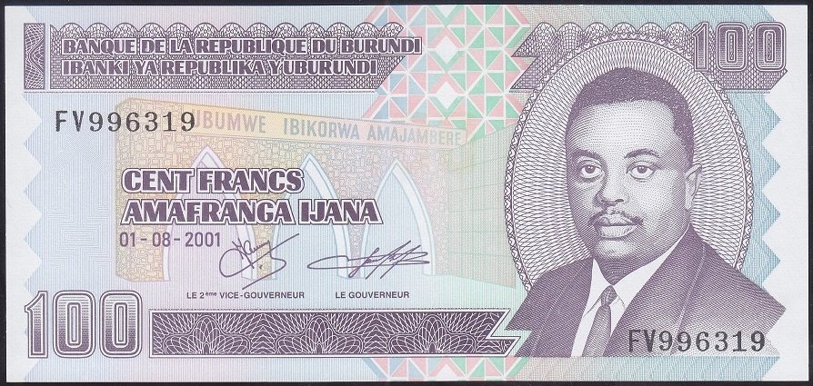 Burundi 100 Frank 2001 Çil Pick 37c
