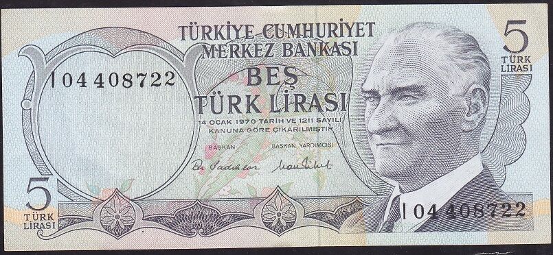 6.Emisyon 2.Tertip 5 Lira I04 408722 Çilaltı Çil