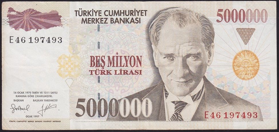 7.Emisyon 5 000 000 Lira E46 197493 Çok Temiz+