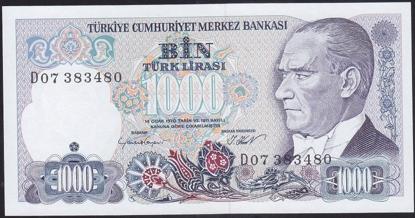 7.Emisyon 1.Tertip 1000 Lira D07 383480 Çil