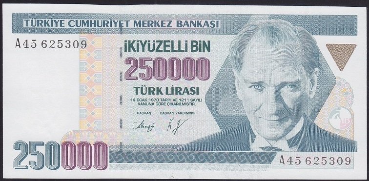 7.EMİSYON 1.TERTİP 250000 LİRA A45 625309 ÇİLALTI ÇİL