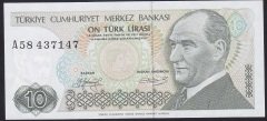 7.EMİSYON 1.TERTİP 10 LİRA A58 437147 ÇÇT ÇİLALTI