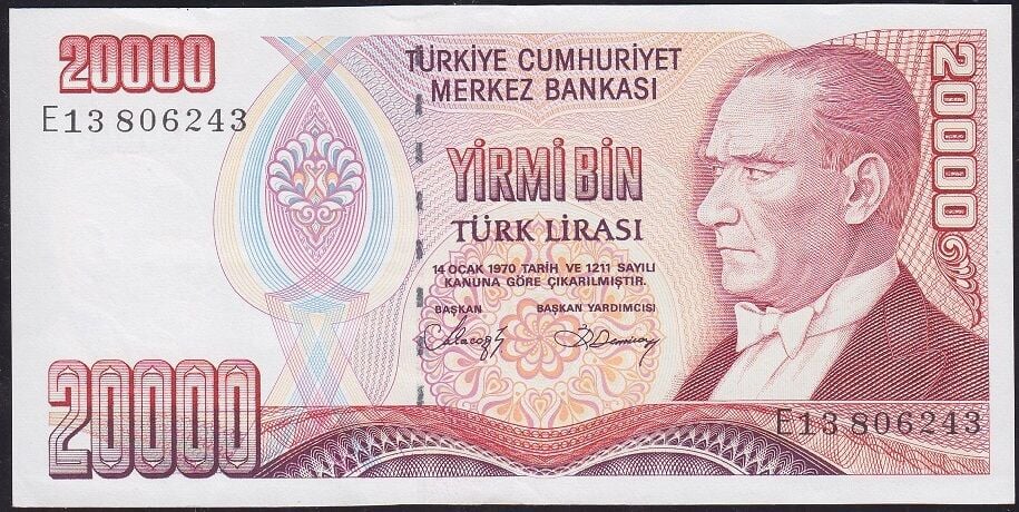 7.Emisyon 1.Tertip 20000 Lira E13 806243 Ççt Çilaltı