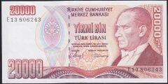 7.Emisyon 1.Tertip 20000 Lira E13 806243 Ççt Çilaltı