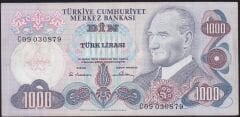 6.Emisyon 1.Tertip 1000 Lira C09 030879 Çok Temiz+
