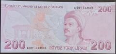9.Emisyon 5.Tertip 200 Lira E001 334545 Çil