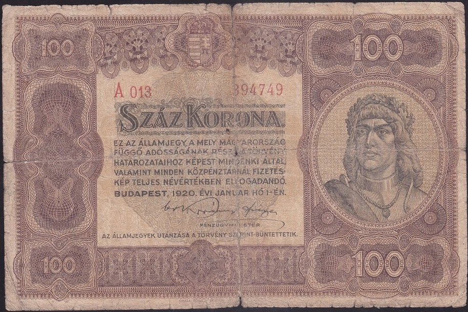 Macaristan 100 Korona 1920 Temiz