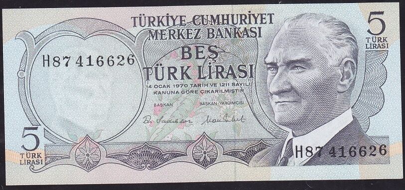 6.Emisyon 2.Tertip 5 Lira H87 416626 Ççt Çilaltı