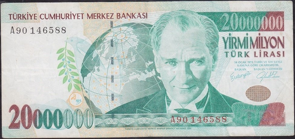 7.Emisyon 20 000 000 Lira A90 146588 Çok Temiz +
