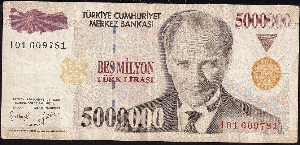 7.Emisyon 5 000 000 Lira I01 609781 Çok Temiz