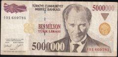 7.Emisyon 5 000 000 Lira I01 609781 Çok Temiz
