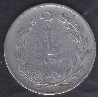 1962 Yılı 1 Lira  ( Ters )