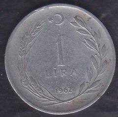 1962 Yılı 1 Lira  ( Ters )