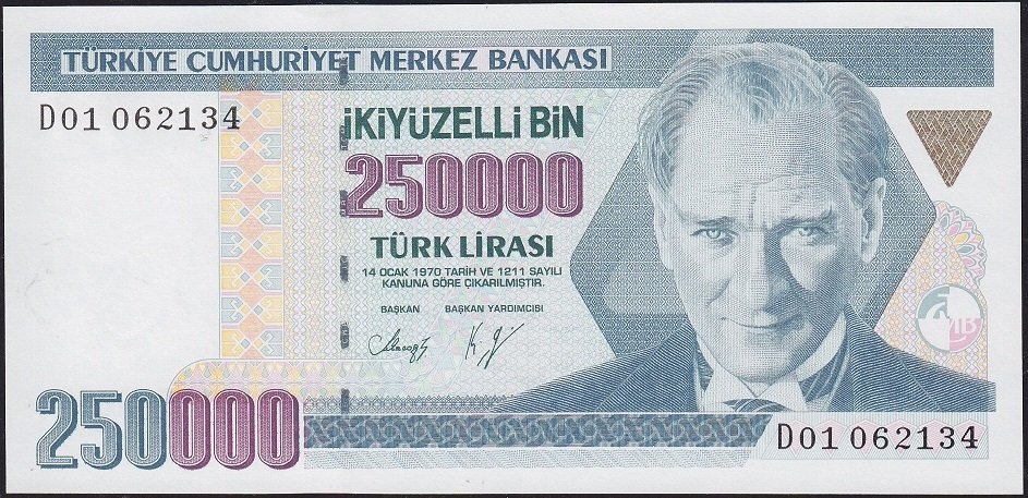 7.Emisyon 1.Tertip 250000 Lira D01 062134 Çil