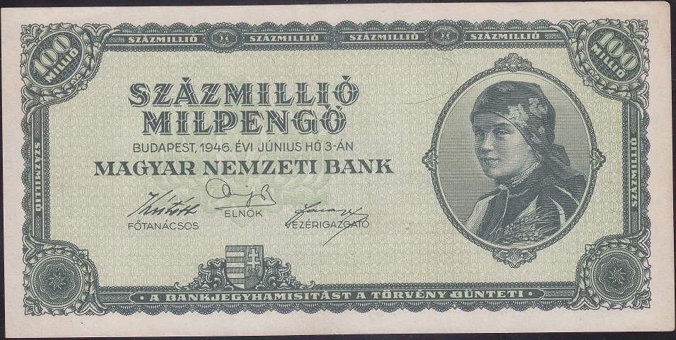 Macaristan 100 Milyon Milpengo 1946 Ççt Çilaltı