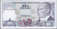 7.Emisyon 1.Tertip 1000 Lira C38 916536 Çilaltı
