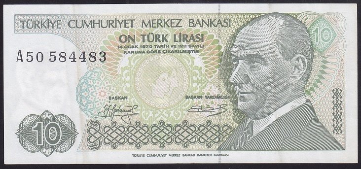 7.EMİSYON 1.TERTİP 10 LİRA A50 584483 ÇOK TEMİZ +