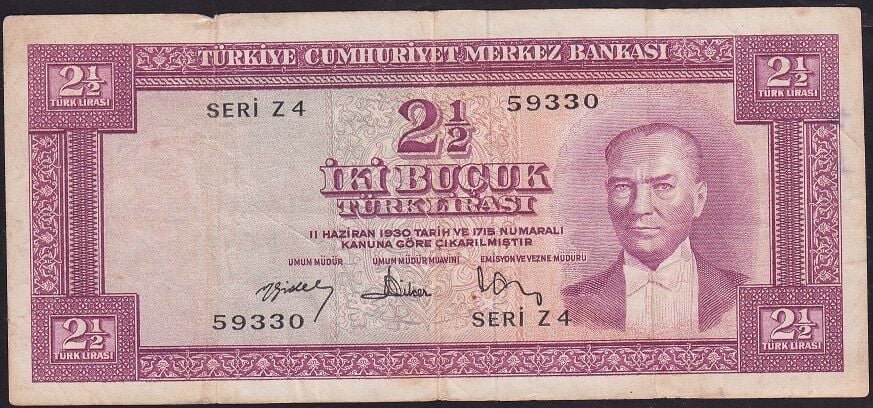 5.Emisyon 3.Tertip 2.5 Lira Z4 59330 Çok Temiz