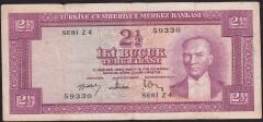 5.Emisyon 3.Tertip 2.5 Lira Z4 59330 Çok Temiz