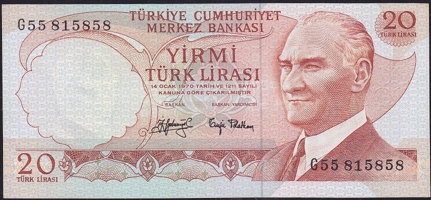 6.Emisyon 3.Tertip 20 Lira G55 815858 Ççt Çilaltı