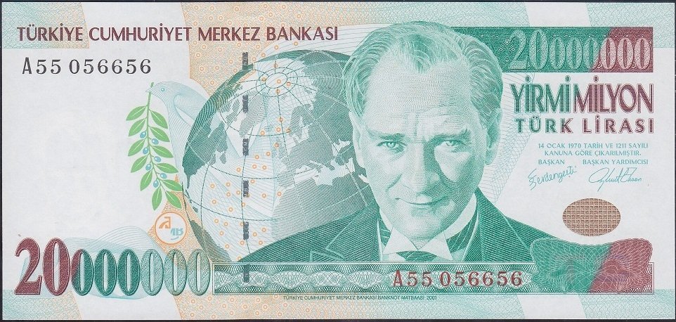 7.Emisyon 20 000 000 Lira A55 056656 Çil