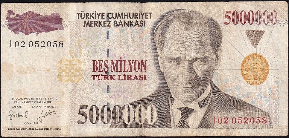 7.Emisyon 5 000 000 Lira I02 052058 Çok Temiz