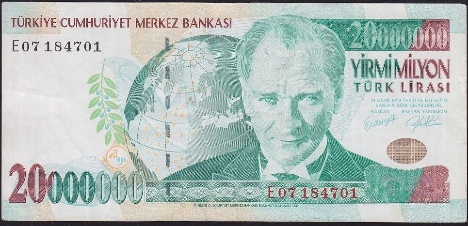 7.Emisyon 20 000 000 Lira E07 184701 Çok Temiz+