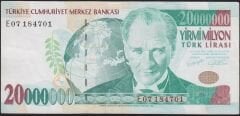 7.Emisyon 20 000 000 Lira E07 184701 Çok Temiz+