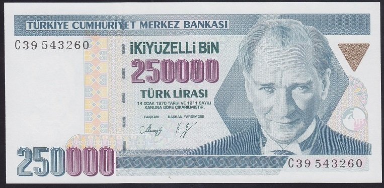 7.EMİSYON 1.TERTİP 250000 LİRA C39 543260 ÇİL