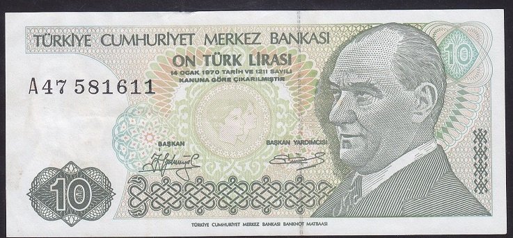 7.EMİSYON 1.TERTİP 10 LİRA A47 581611 ÇOK TEMİZ +