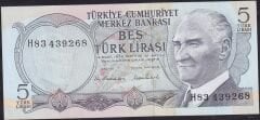 6.Emisyon 2.Tertip 5 Lira H83 439268 Çilaltı Çil