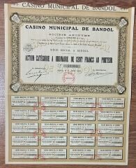 Hisse Senedi - Casino Municipal de Bandol 1930  ( 33 X 26 cm )