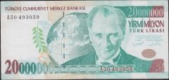 7.Emisyon 20 000 000 Lira A50 493059 Çok Çok Temiz +
