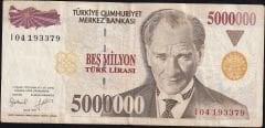 7.Emisyon 5 000 000 Lira I04 193379 Çok Temiz