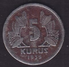 1939 Yılı 5 Kuruş