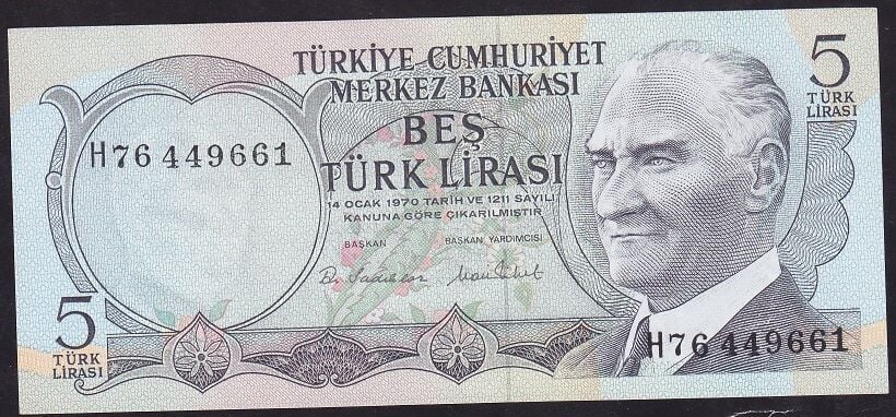 6.Emisyon 2.Tertip 5 Lira H76 449661 Çilaltı Çil