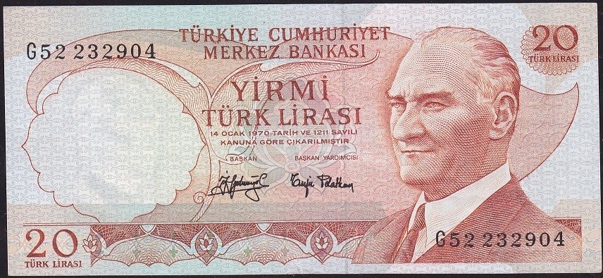 6.Emisyon 3.Tertip 20 Lira G52 232904 Çok Temiz+