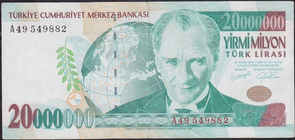 7.Emisyon 20 000 000 Lira A49 549882 Çok Çok Temiz