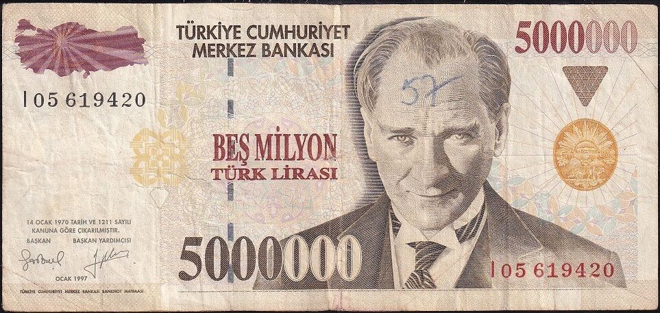 7.Emisyon 5 000 000 Lira I05 619420 Çok Temiz