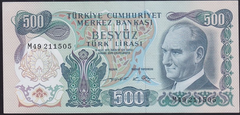 6.EMİSYON 2.TERTİP 500 LİRA M49 211505 ÇİLALTI ÇİL