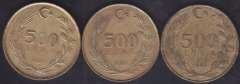 1989 - 1990 - 1991 YILI 500 LİRA  3'LÜ LOT