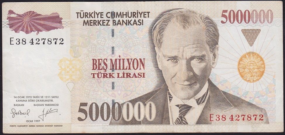 7.Emisyon 5 000 000 Lira E38 427872 Çok Temiz+