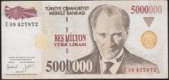 7.Emisyon 5 000 000 Lira E38 427872 Çok Temiz+