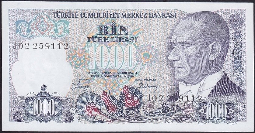 7.EMİSYON 2.TERTİP 1000 LİRA J02 259112 ÇİLALTI