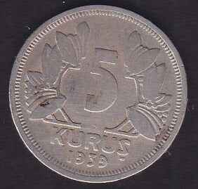 1939 Yılı 5 Kuruş