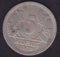 1939 Yılı 5 Kuruş