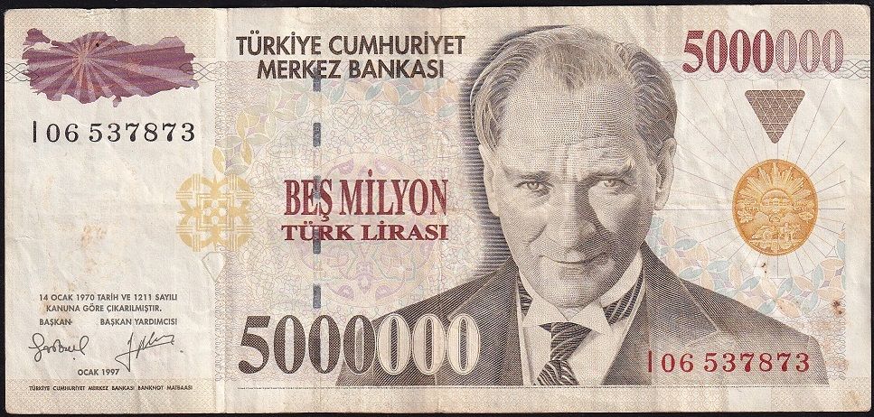 7.Emisyon 5 000 000 Lira I06 537873 Çok Temiz